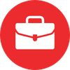 White briefcase icon on a red circle