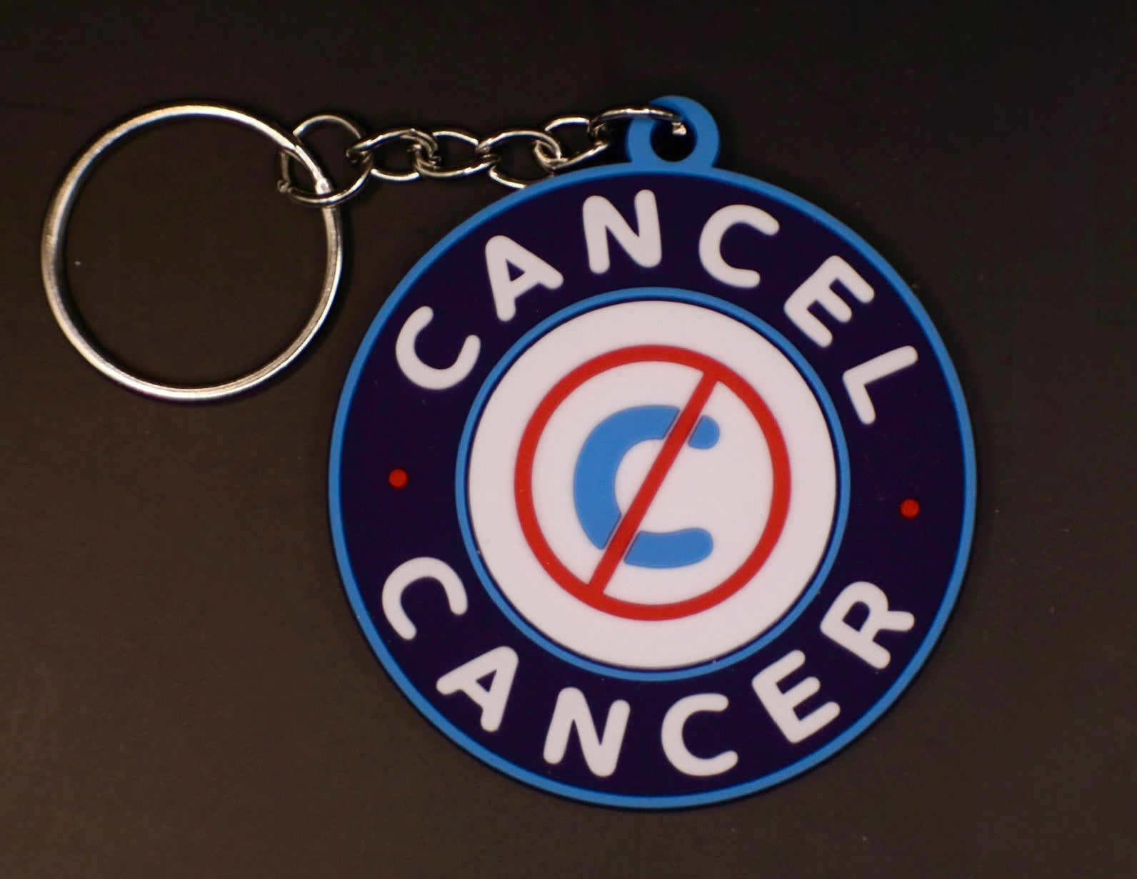 Cancel Cancer Circle Keychain, Dark Blue