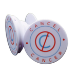 White phone holder with 'Cancel Cancer' logo on a white background