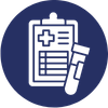 Icon of a clipboard with a test tube and cross symbol, indicating medical or health checkup theme.