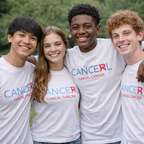 Four people wearing 'CANCERL' shirts outdoors.